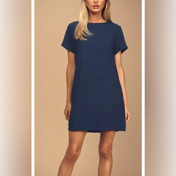 NWT Sz XL Lulus Dress Women’s shift and shout chiffon short sleeve mini Navy - Picture 7 of 7
